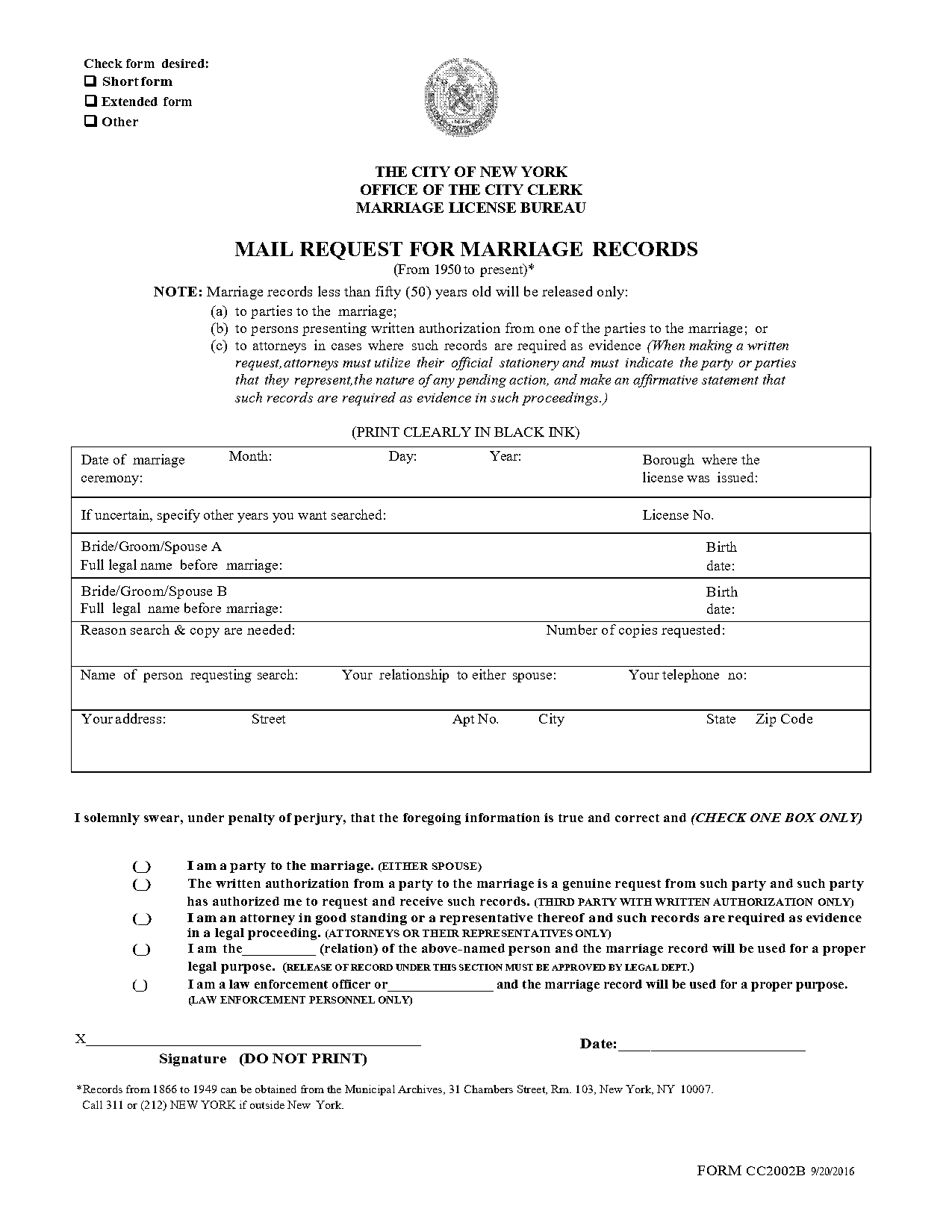 bureau of vital statistics new york marriage certificate